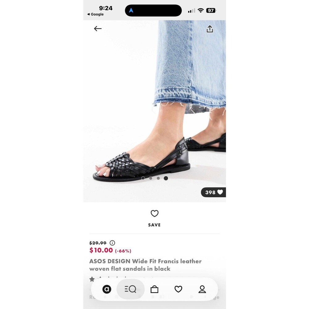 ASOS Francis Black Leather Woven Flat Sandals Sz. 9 New